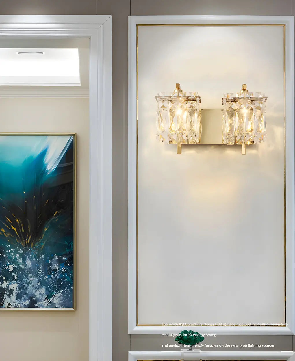 Elegant Crystal Wall Sconce Light with Gold Finish, 2-Light Image - 14