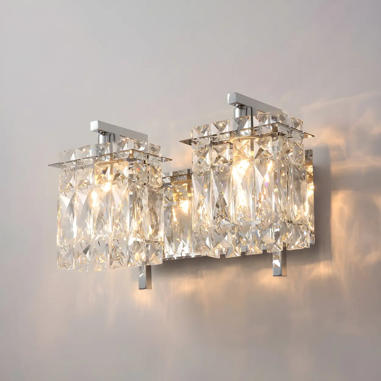 Elegant Crystal Wall Sconce Light with Gold Finish, 2-Light Image - 2