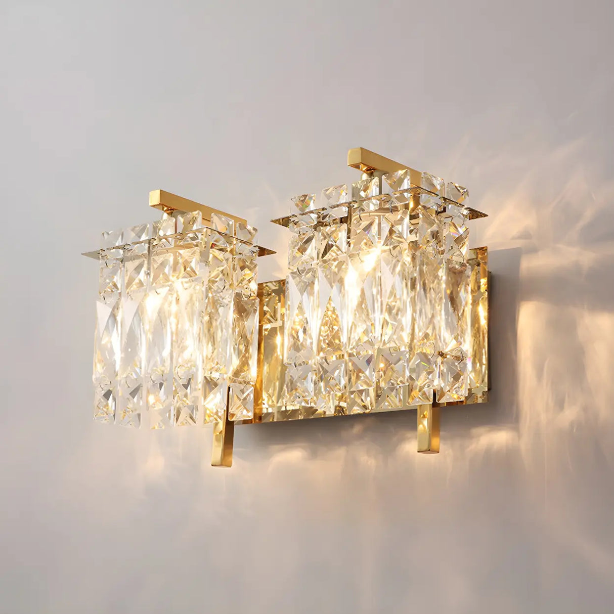 Elegant Crystal Wall Sconce Light with Gold Finish, 2-Light Image - 3