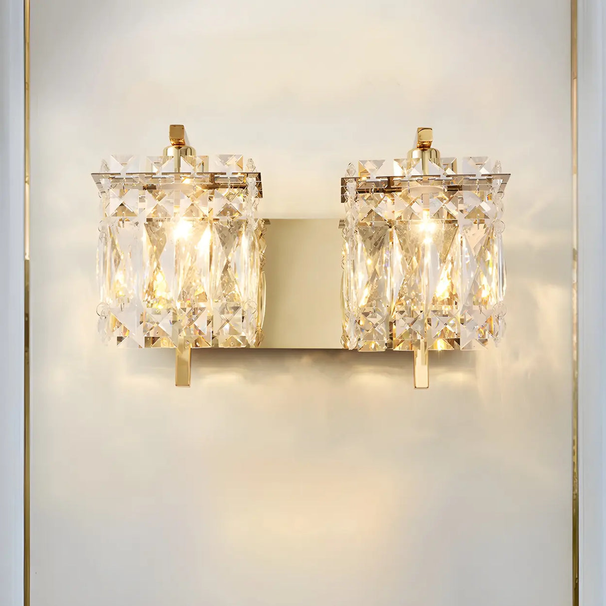 Elegant Crystal Wall Sconce Light with Gold Finish, 2-Light Image - 4