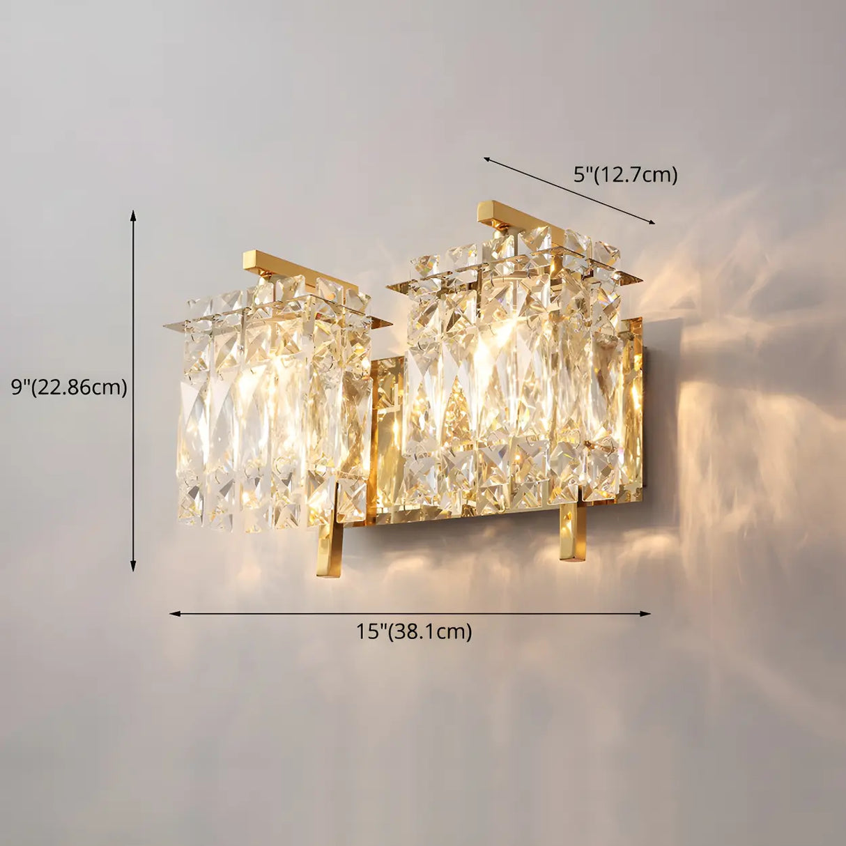 Elegant Crystal Wall Sconce Light with Gold Finish, 2-Light Image - 9
