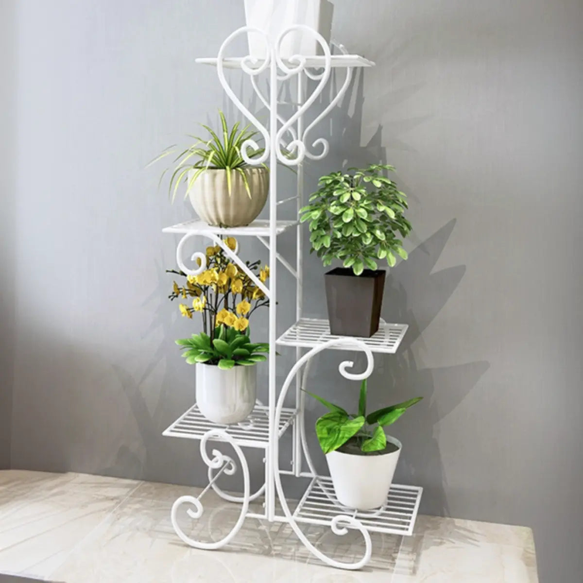 Elegant Curved Metal Base Floor Plant Stands Black Image - 10