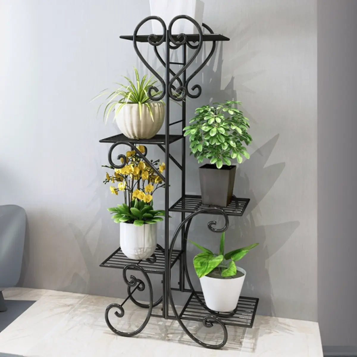 Elegant Curved Metal Base Floor Plant Stands Black Image - 11