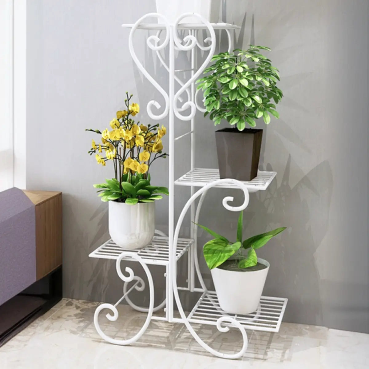 Elegant Curved Metal Base Floor Plant Stands Black Image - 12