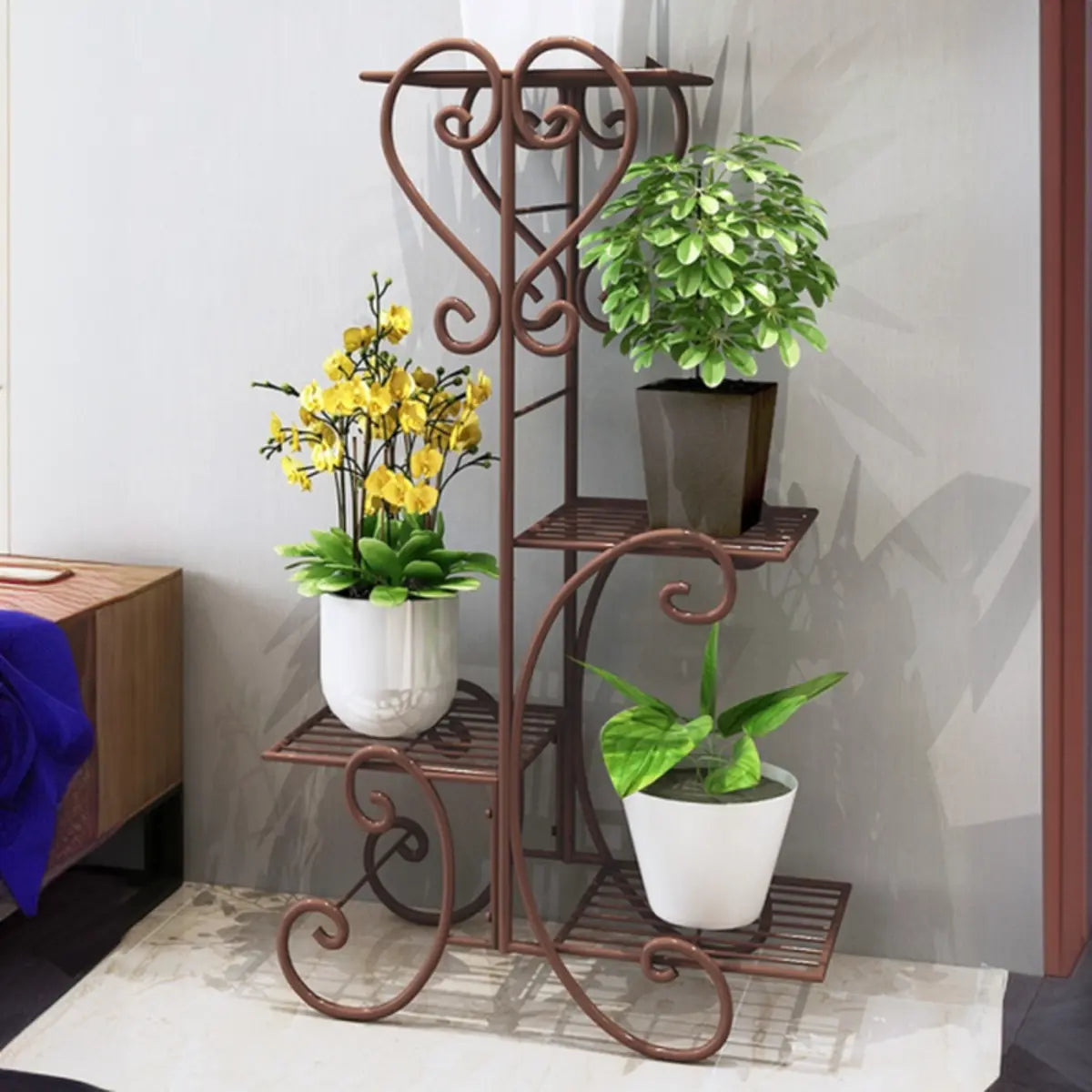 Elegant Curved Metal Base Floor Plant Stands Black Image - 13