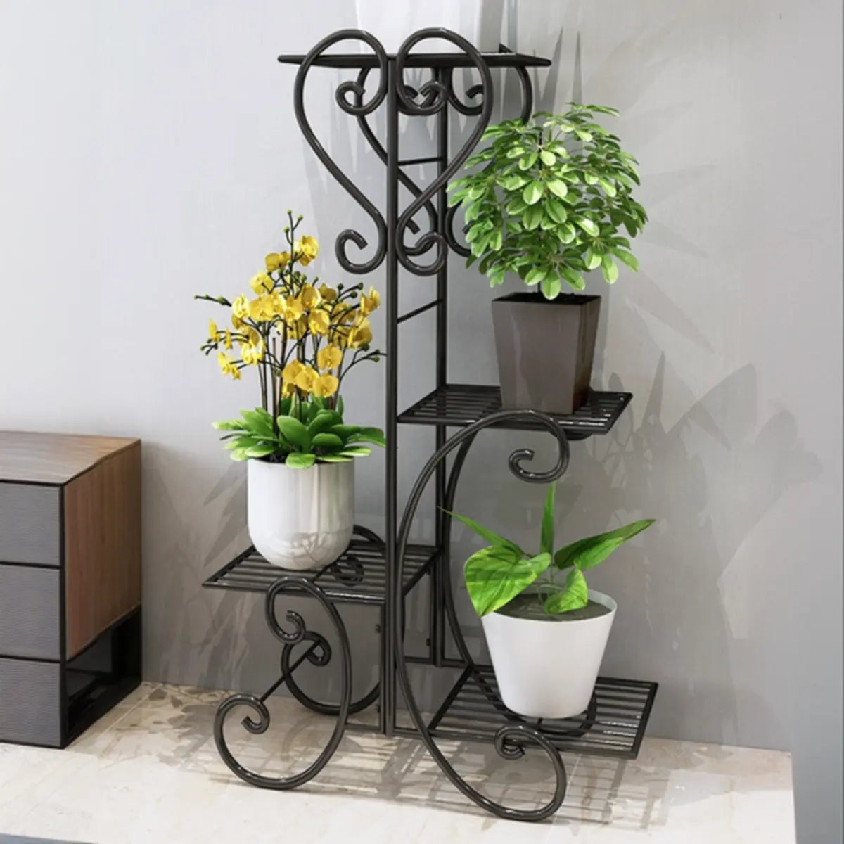 Elegant Curved Metal Base Floor Plant Stands Black Image - 14
