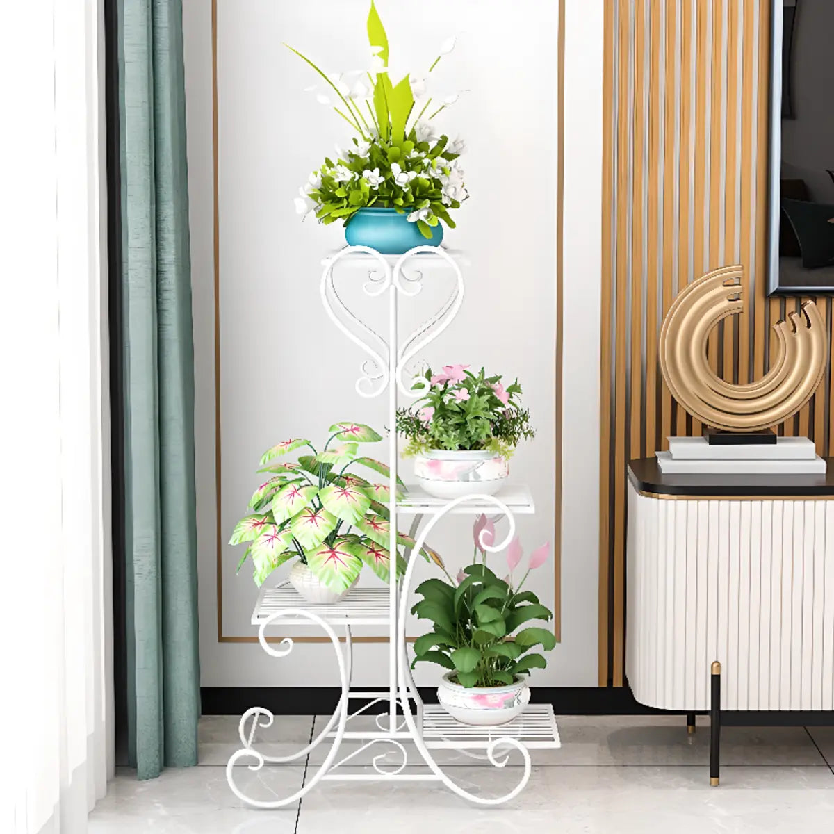 Elegant Curved Metal Base Floor Plant Stands Black Image - 4