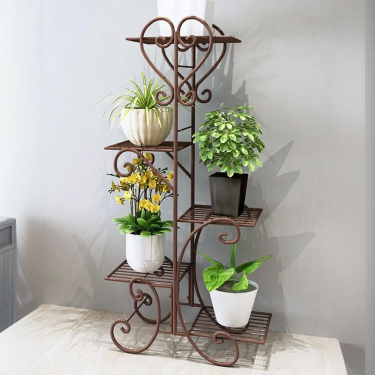 Elegant Curved Metal Base Floor Plant Stands Black Image - 5