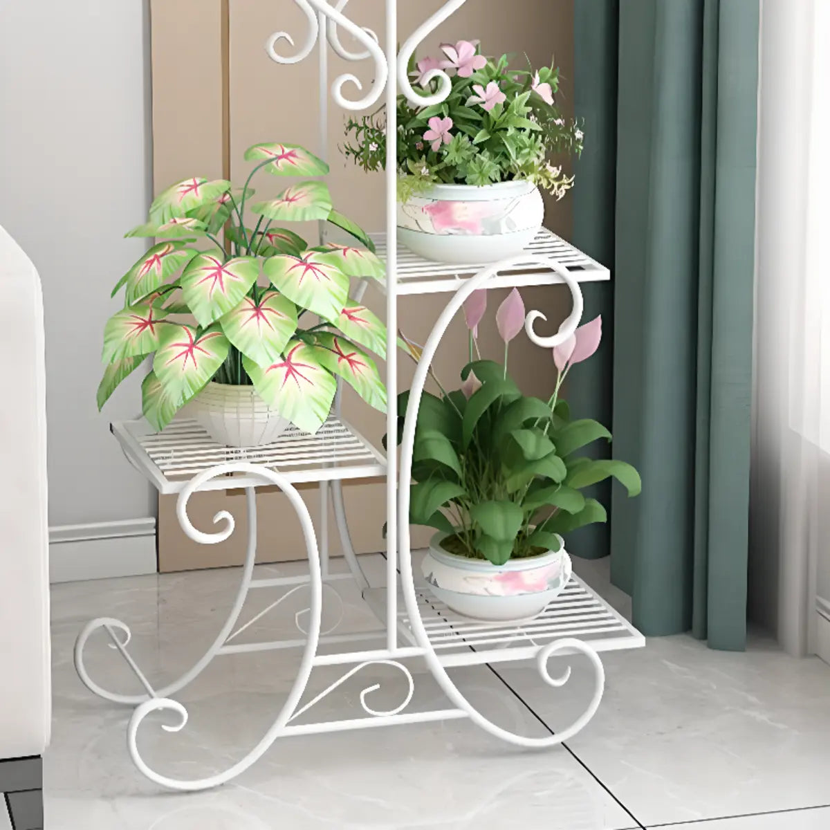 Elegant Curved Metal Base Floor Plant Stands Black Image - 7