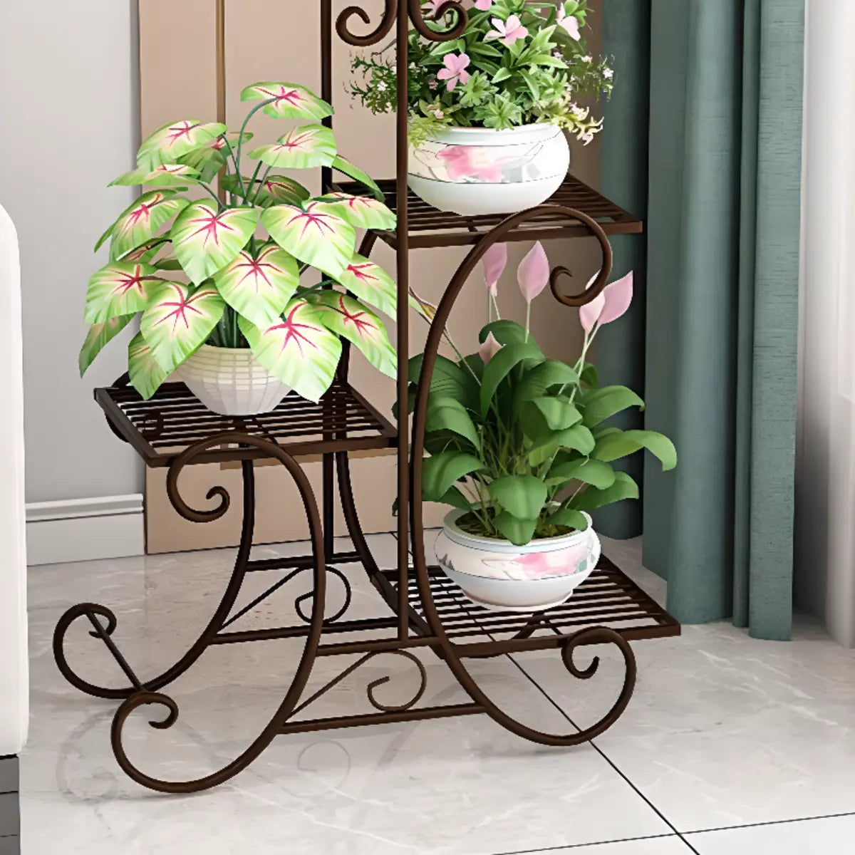 Elegant Curved Metal Base Floor Plant Stands Black Image - 8