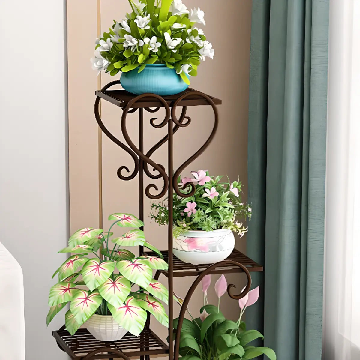 Elegant Curved Metal Base Floor Plant Stands Black Image - 9