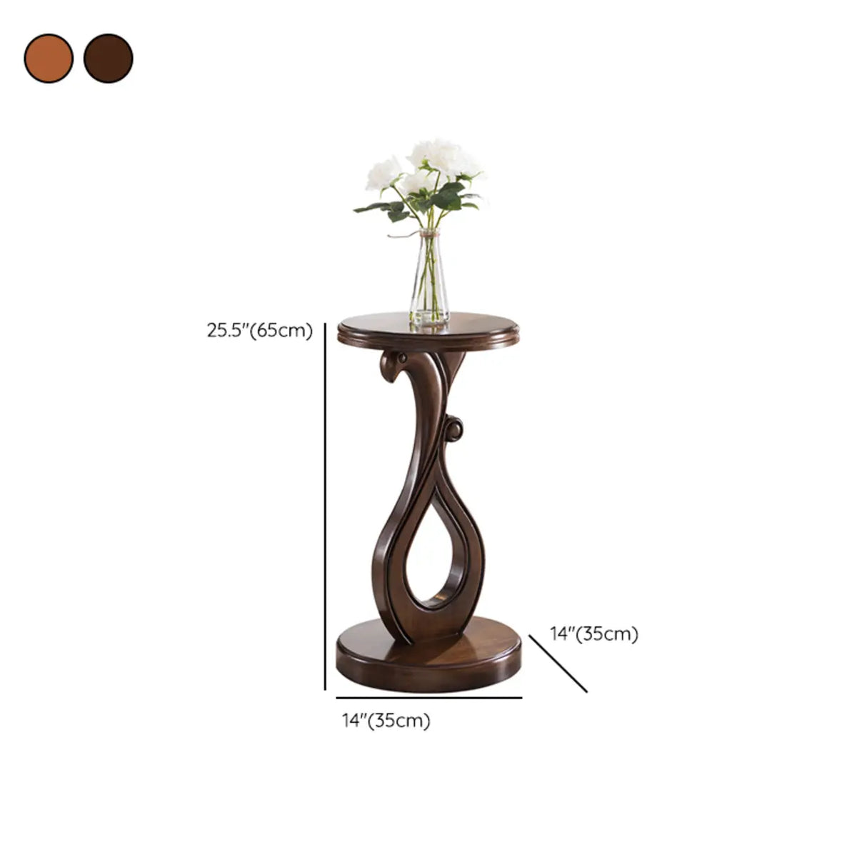 Elegant Curved Pedestal Cherry Wood Round Plant Stand