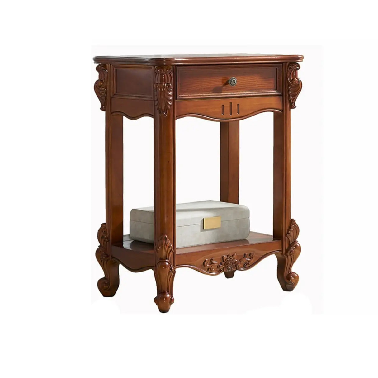 Elegant Curved Pedestal Cherry Wood Round Plant Stand Image - 8