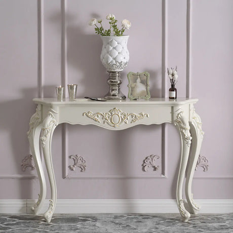 Elegant Curved Wood Cream Free Form Narrow Console Table Image - 1