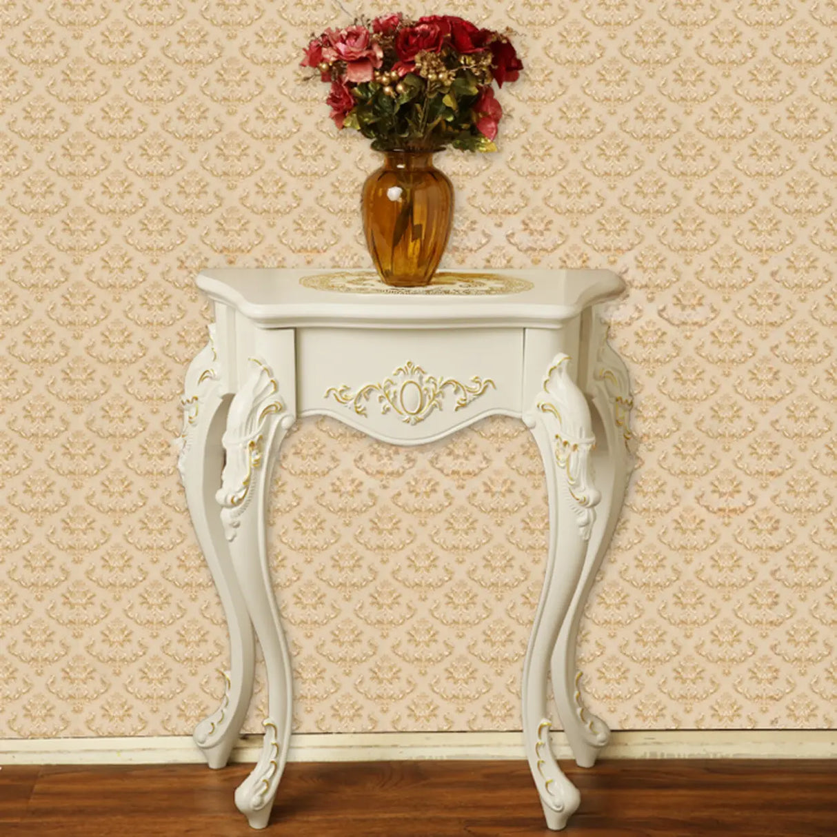 Elegant Curved Wood Cream Free Form Narrow Console Table Image - 12