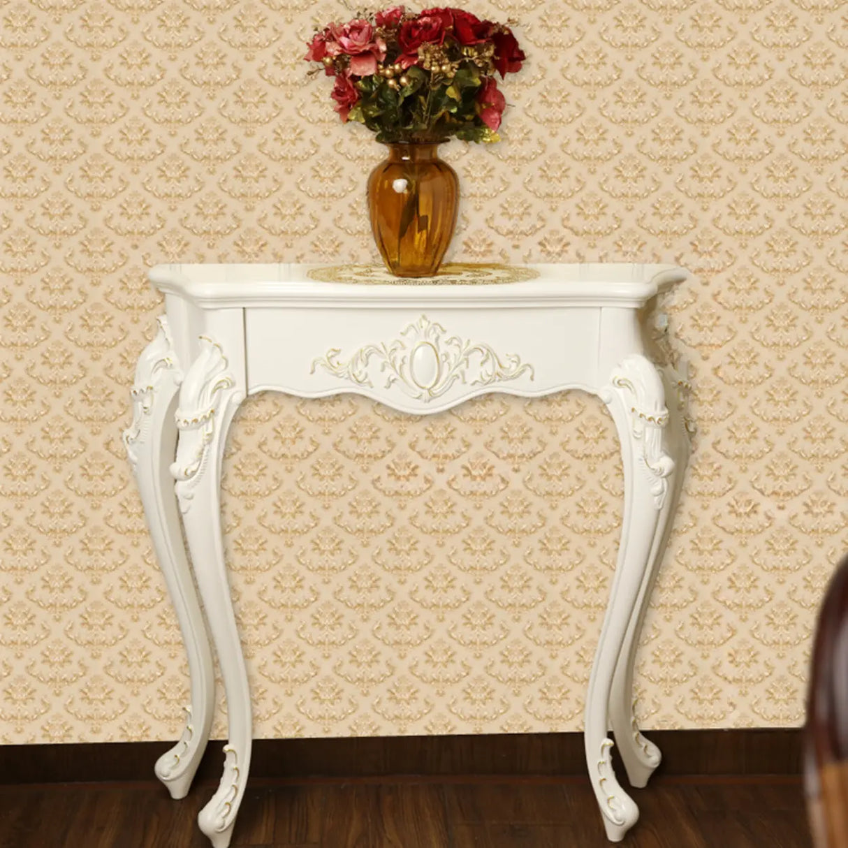 Elegant Curved Wood Cream Free Form Narrow Console Table Image - 14