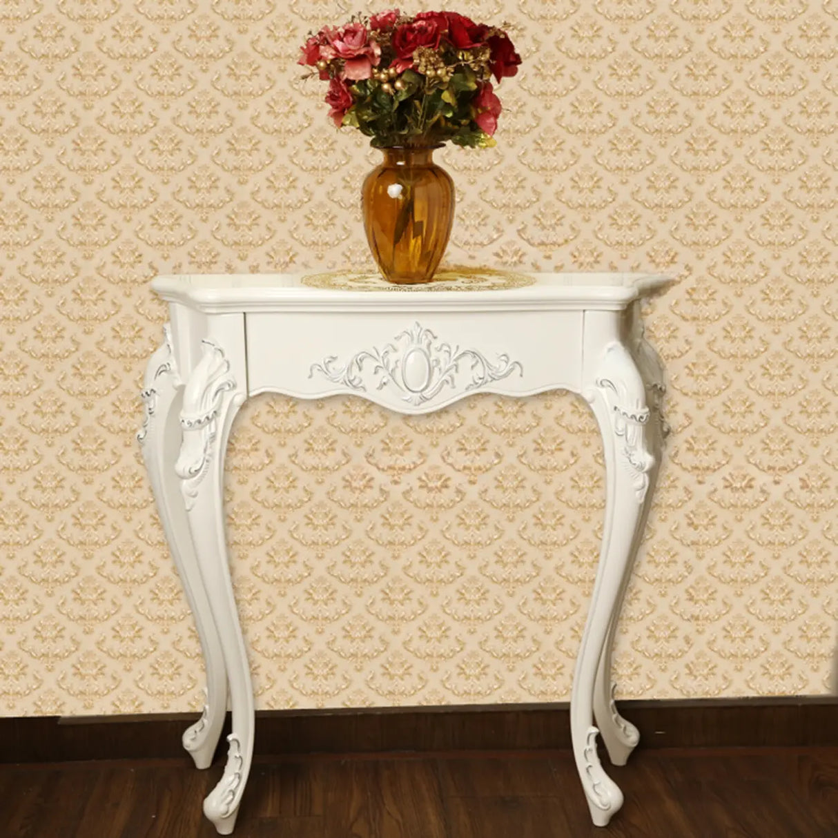 Elegant Curved Wood Cream Free Form Narrow Console Table Image - 15