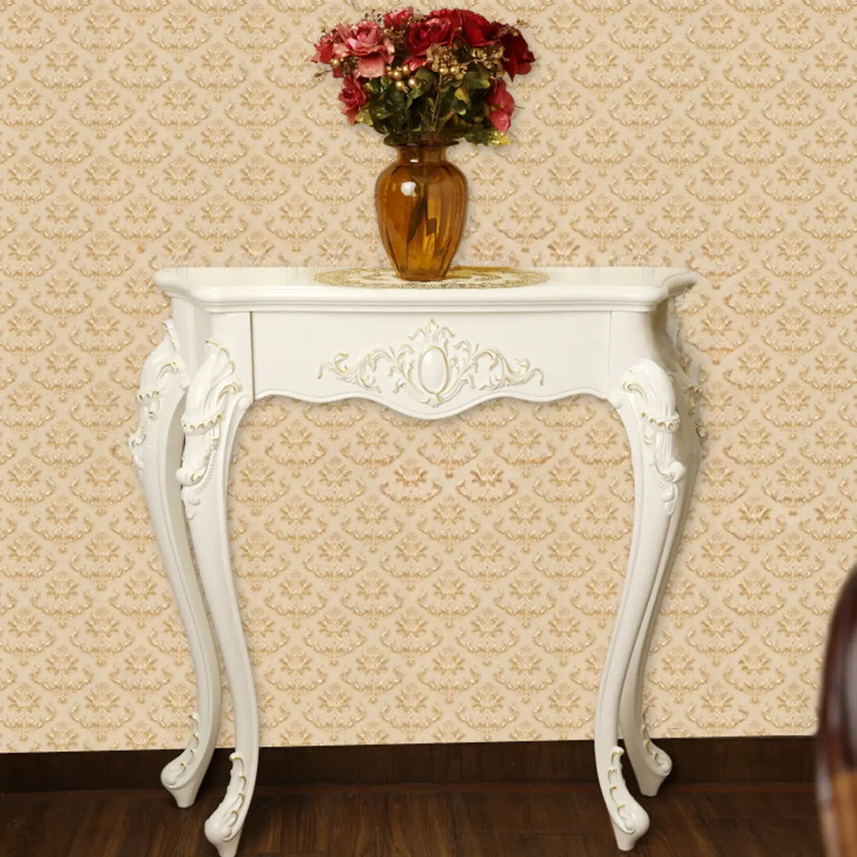 Elegant Curved Wood Cream Free Form Narrow Console Table Image - 16