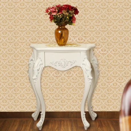 Elegant Curved Wood Cream Free Form Narrow Console Table Image - 2