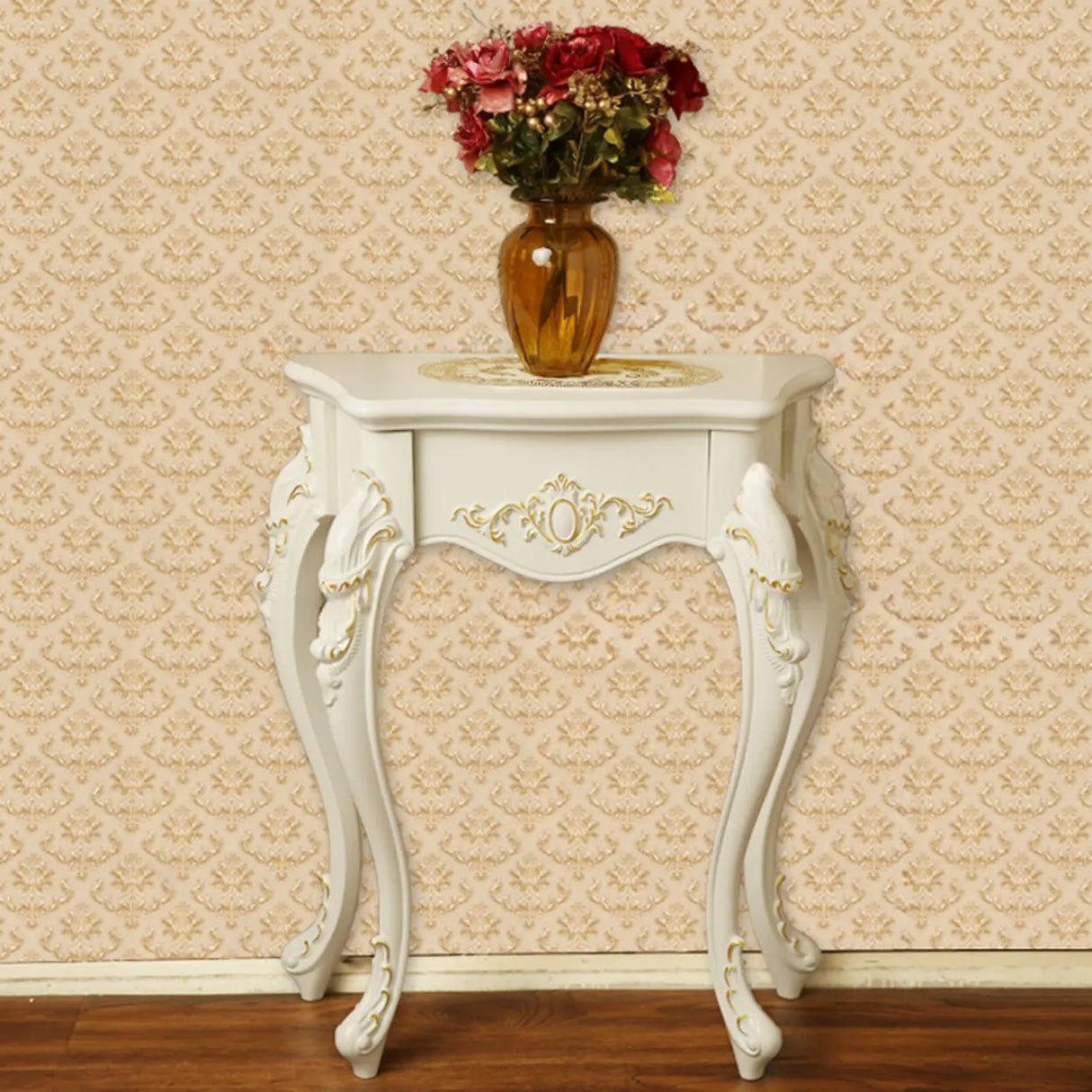 Elegant Curved Wood Cream Free Form Narrow Console Table Image - 4