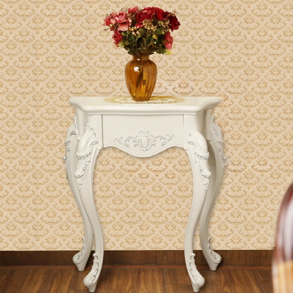 Elegant Curved Wood Cream Free Form Narrow Console Table Image - 8