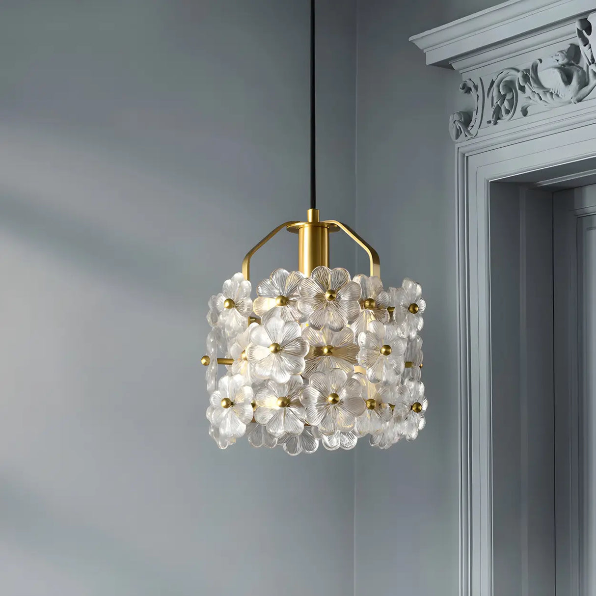 Elegant Cylinder Flower Clear Glass Pendant Light Image - 2