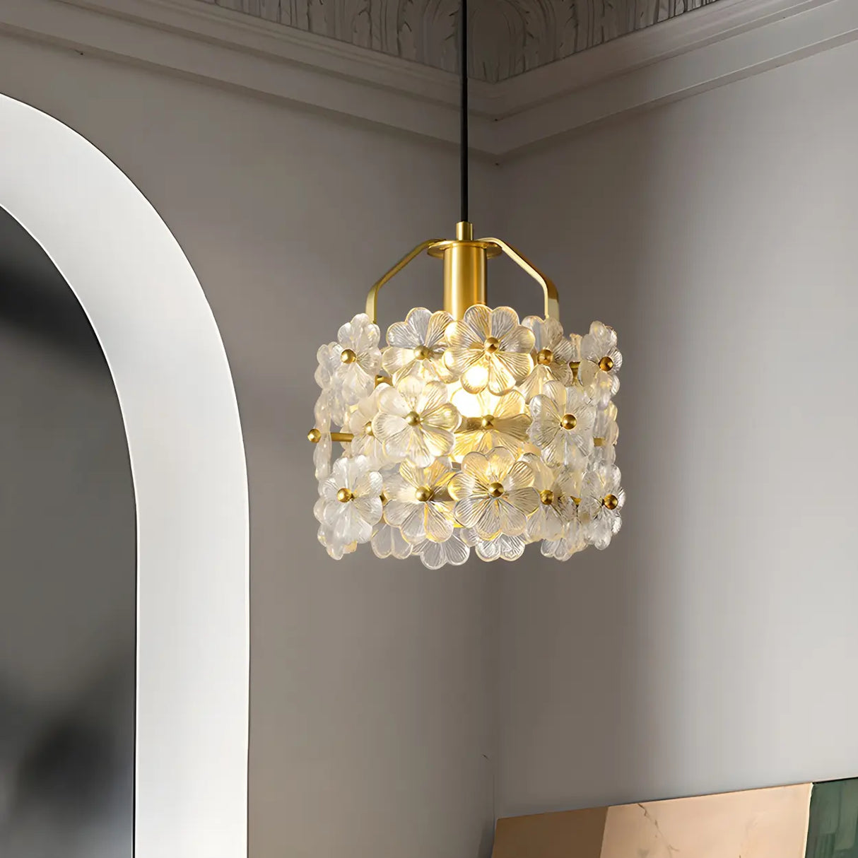 Elegant Cylinder Flower Clear Glass Pendant Light Image - 3