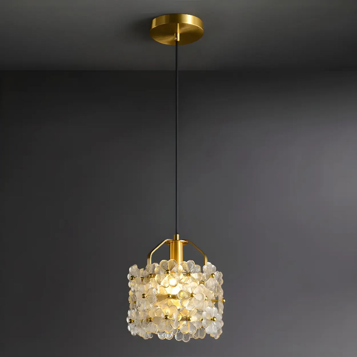 Elegant Cylinder Flower Clear Glass Pendant Light Image - 6