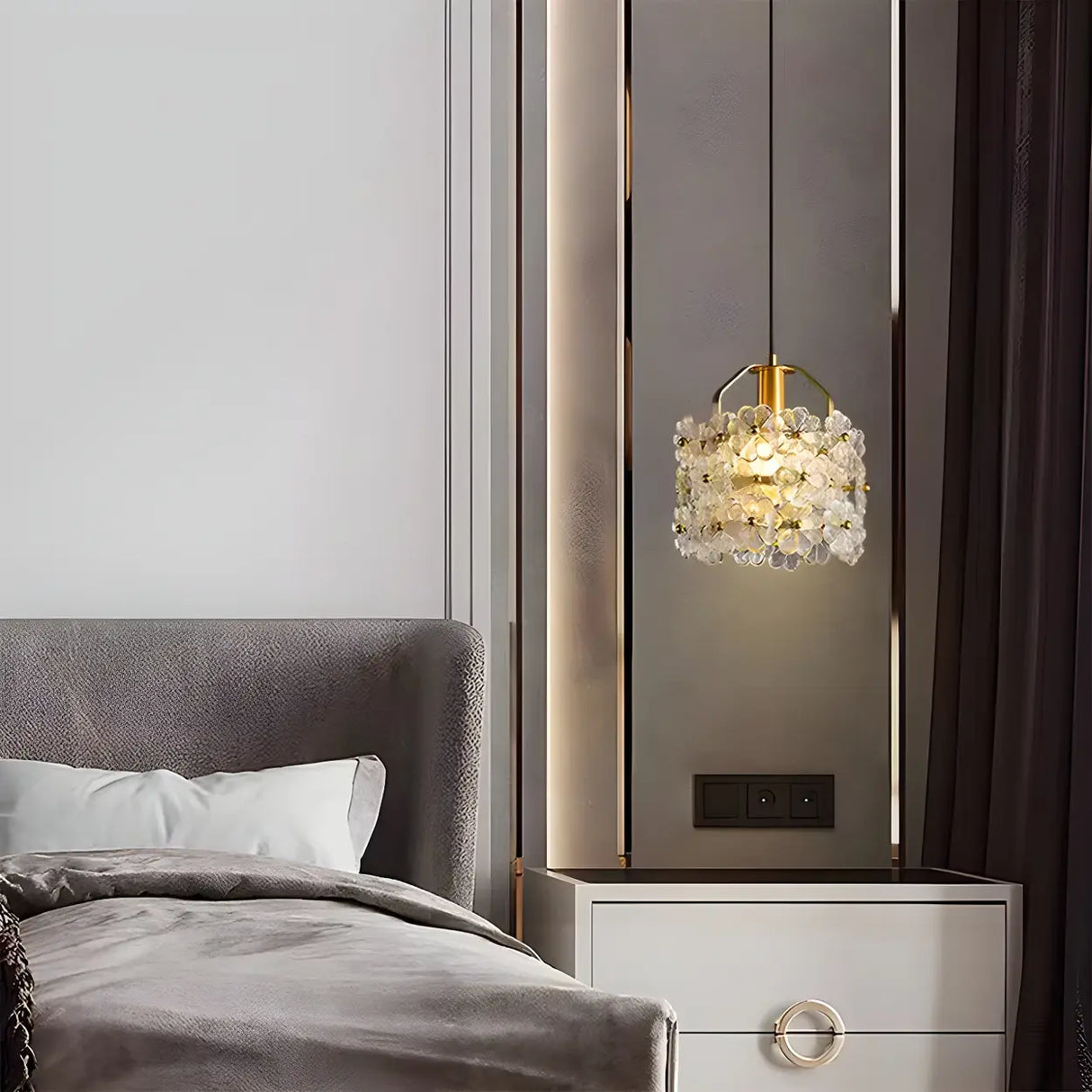 Elegant Cylinder Flower Clear Glass Pendant Light Image - 9