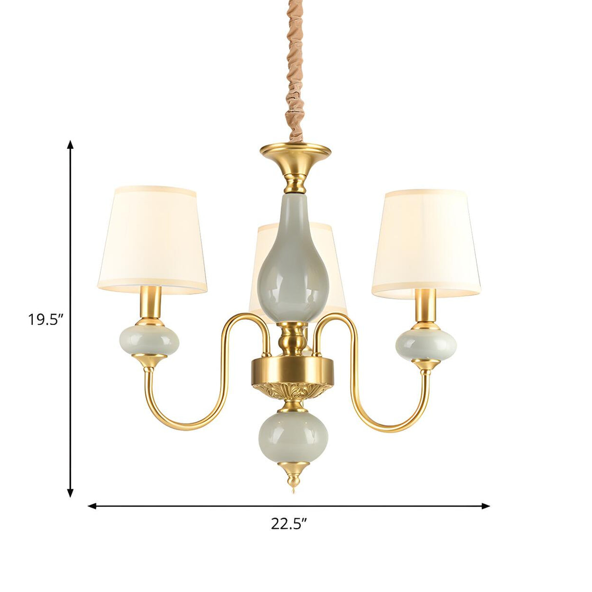 Elegant Dining Room Brass Ceramic Round Drum Chandelier Image - 4