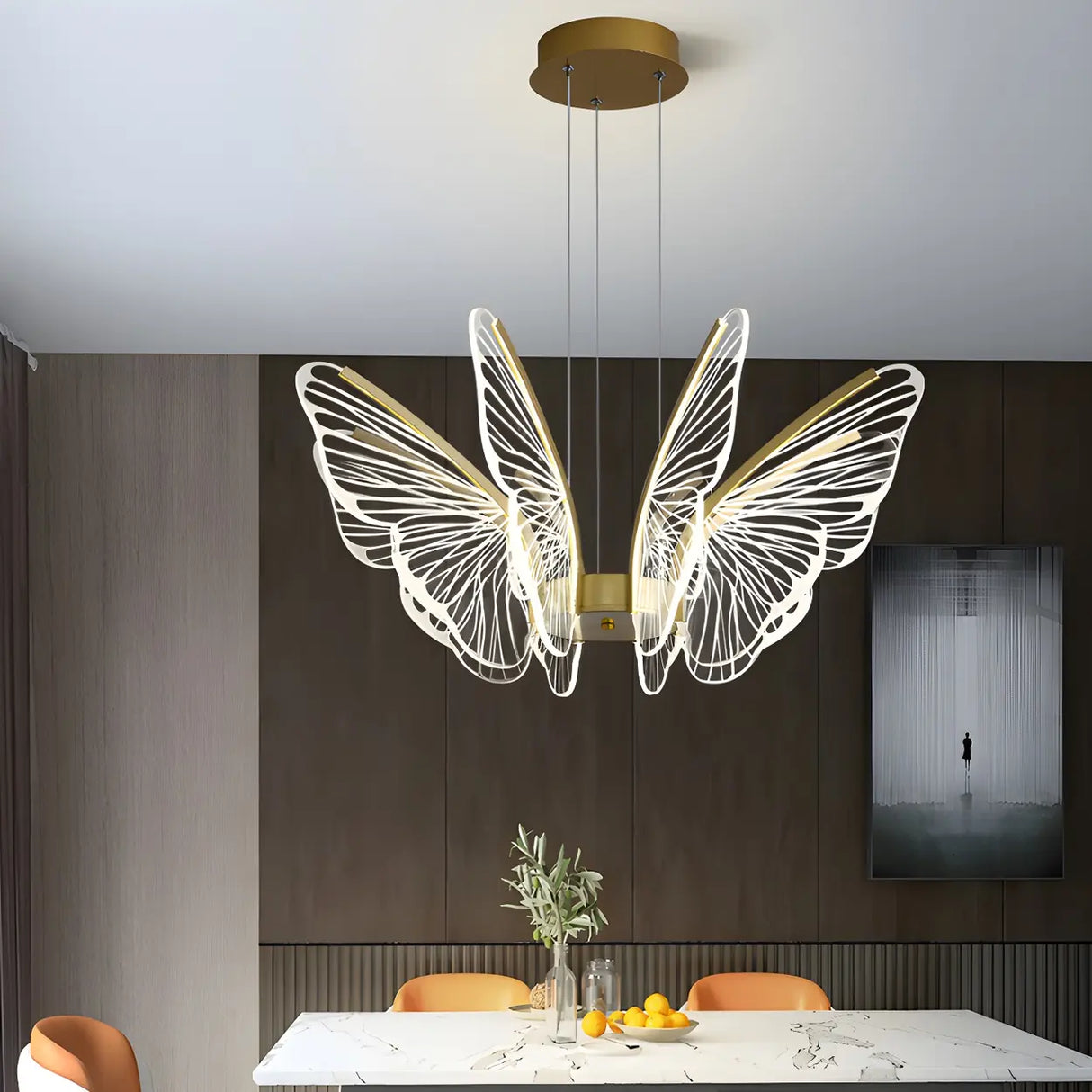 Elegant Dining Room Butterfly Pendant Light Gold Chandelier Image - 15