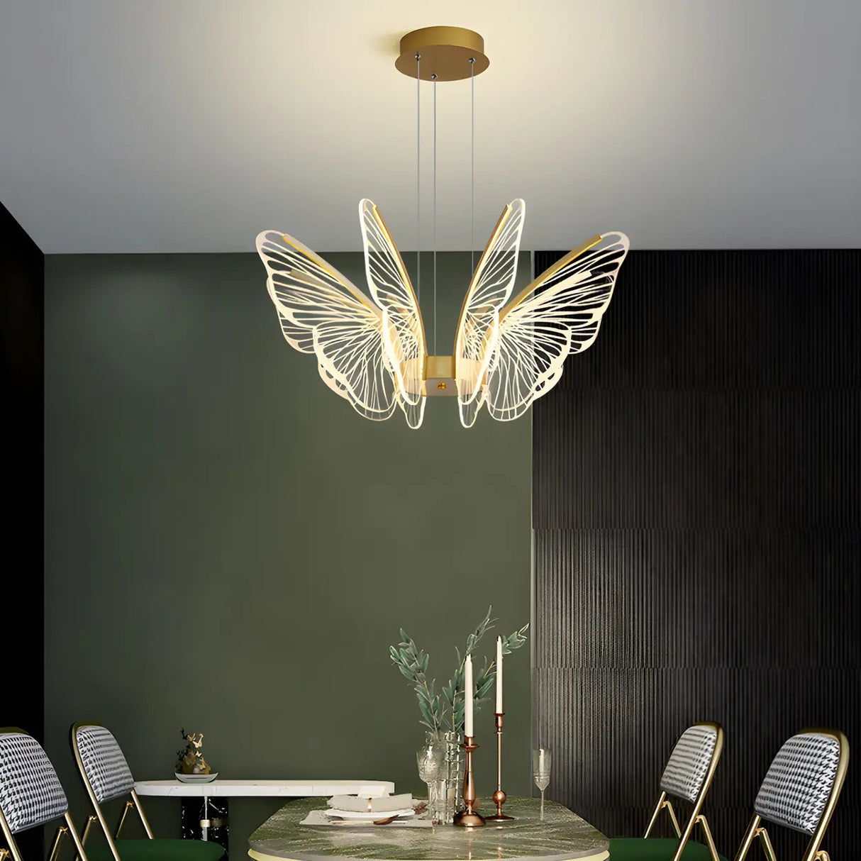 Elegant Dining Room Butterfly Pendant Light Gold Chandelier Image - 16