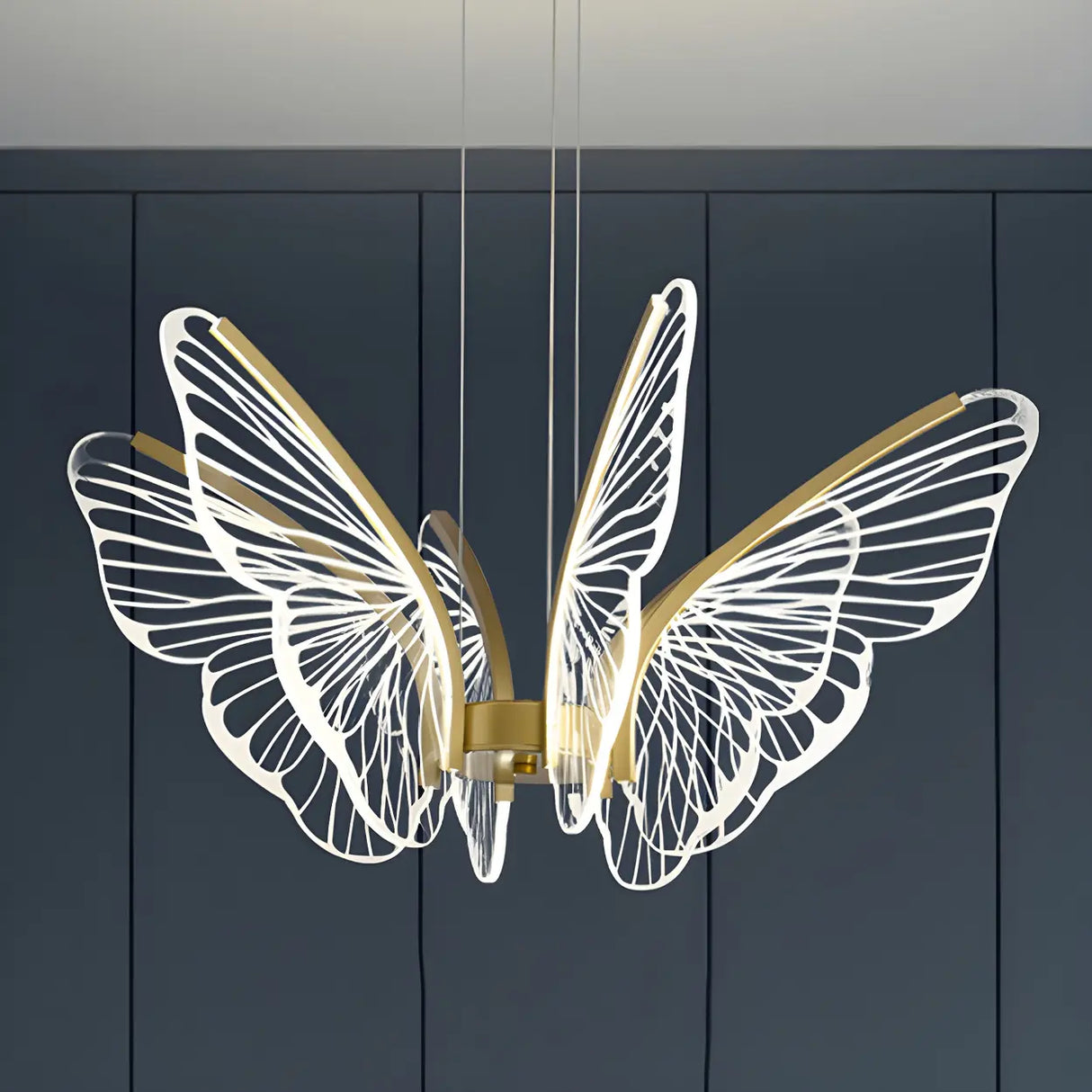 Elegant Dining Room Butterfly Pendant Light Gold Chandelier Image - 3