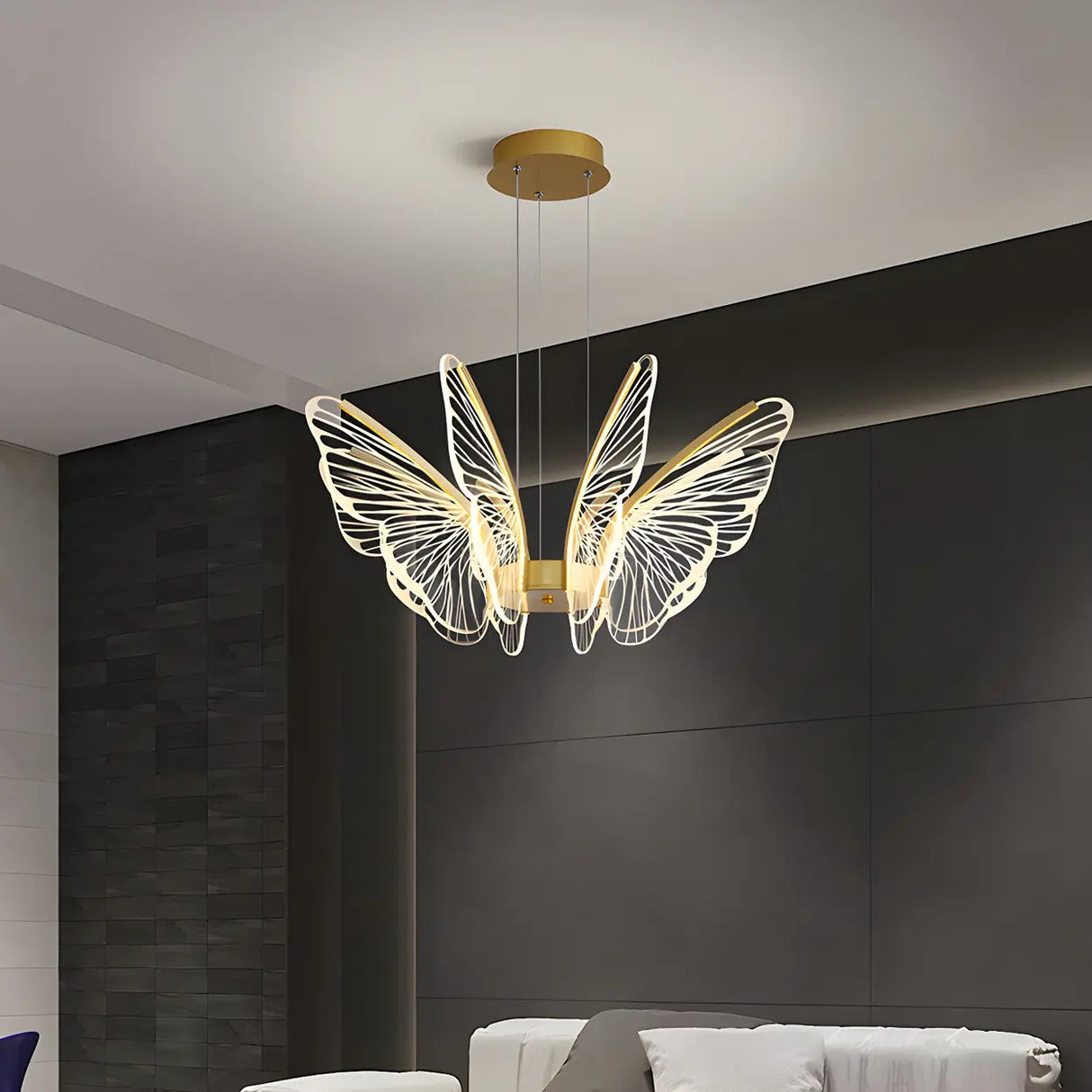 Elegant Dining Room Butterfly Pendant Light Gold Chandelier Image - 4