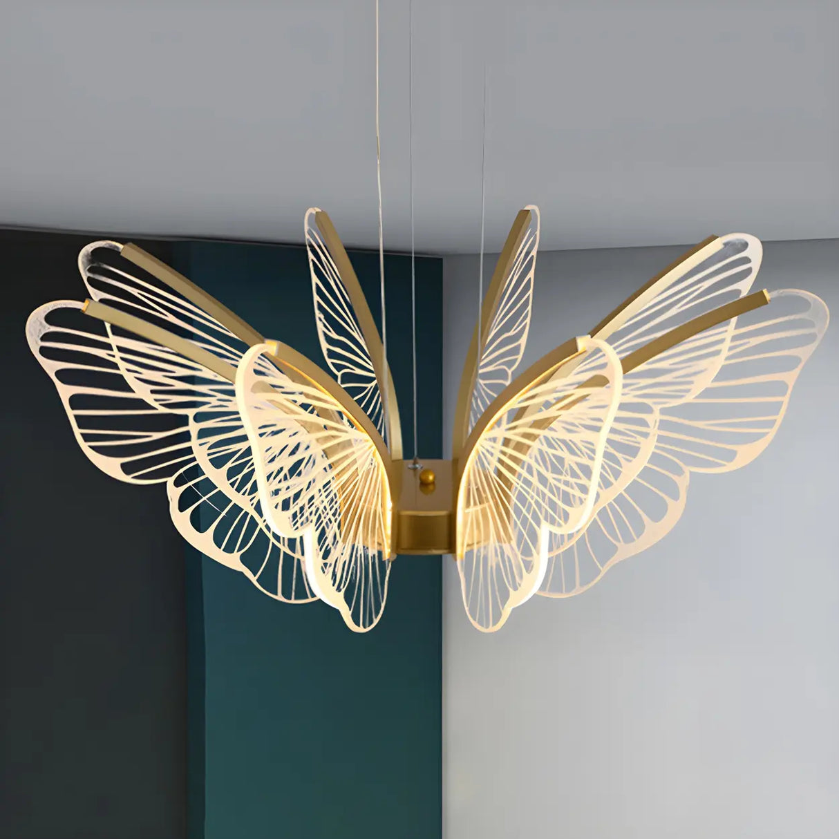 Elegant Dining Room Butterfly Pendant Light Gold Chandelier Image - 5
