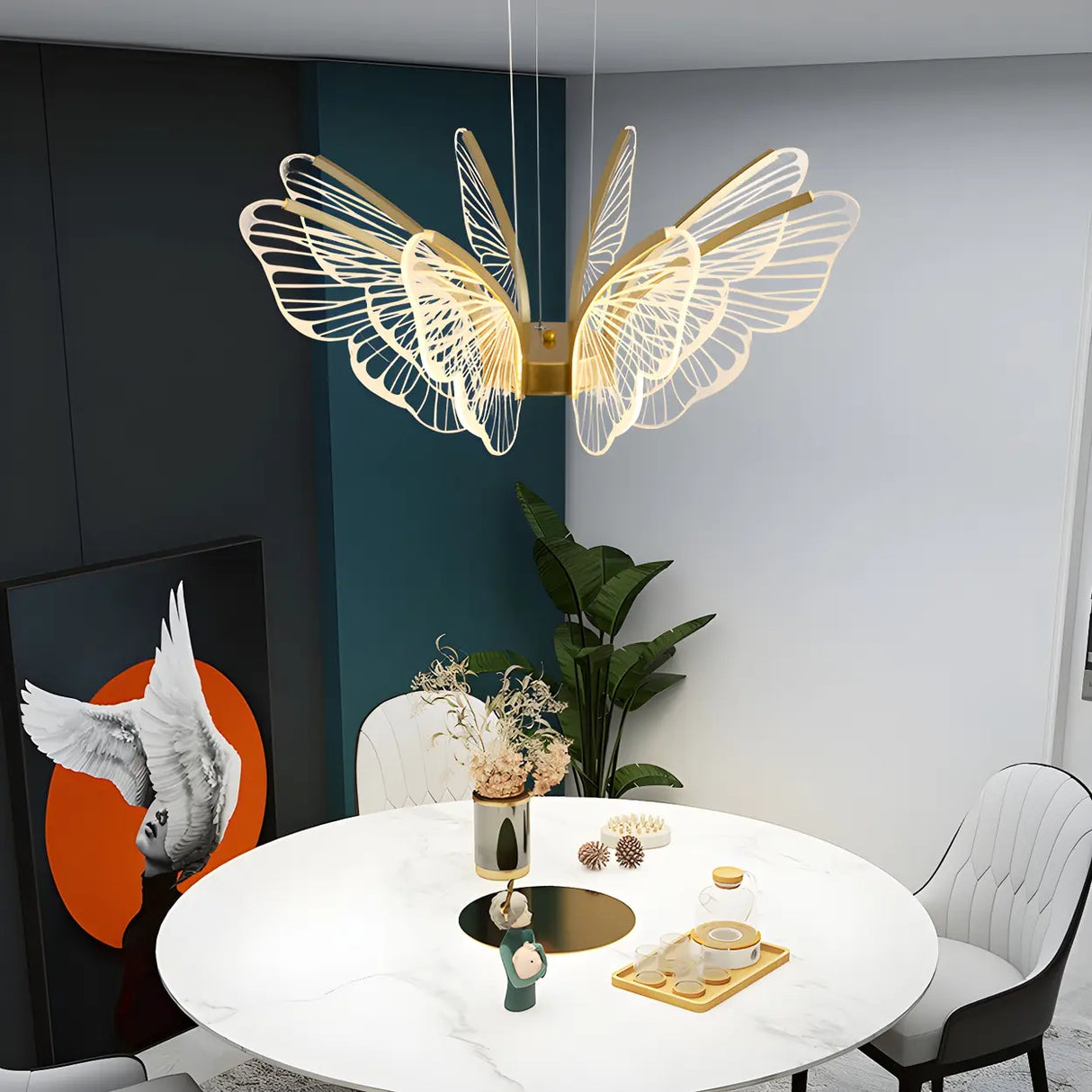 Elegant Dining Room Butterfly Pendant Light Gold Chandelier Image - 6