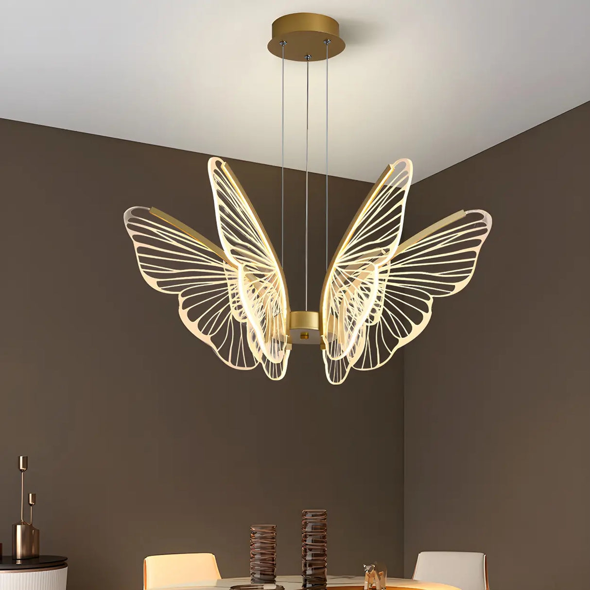 Elegant Dining Room Butterfly Pendant Light Gold Chandelier Image - 7
