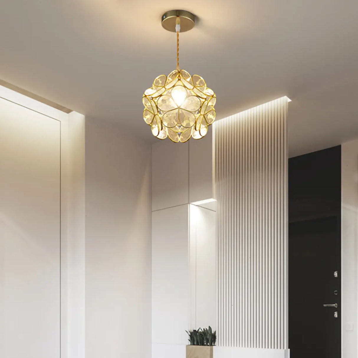 Elegant Dining Room Flower Globe White Glass Pendant Light Image - 2