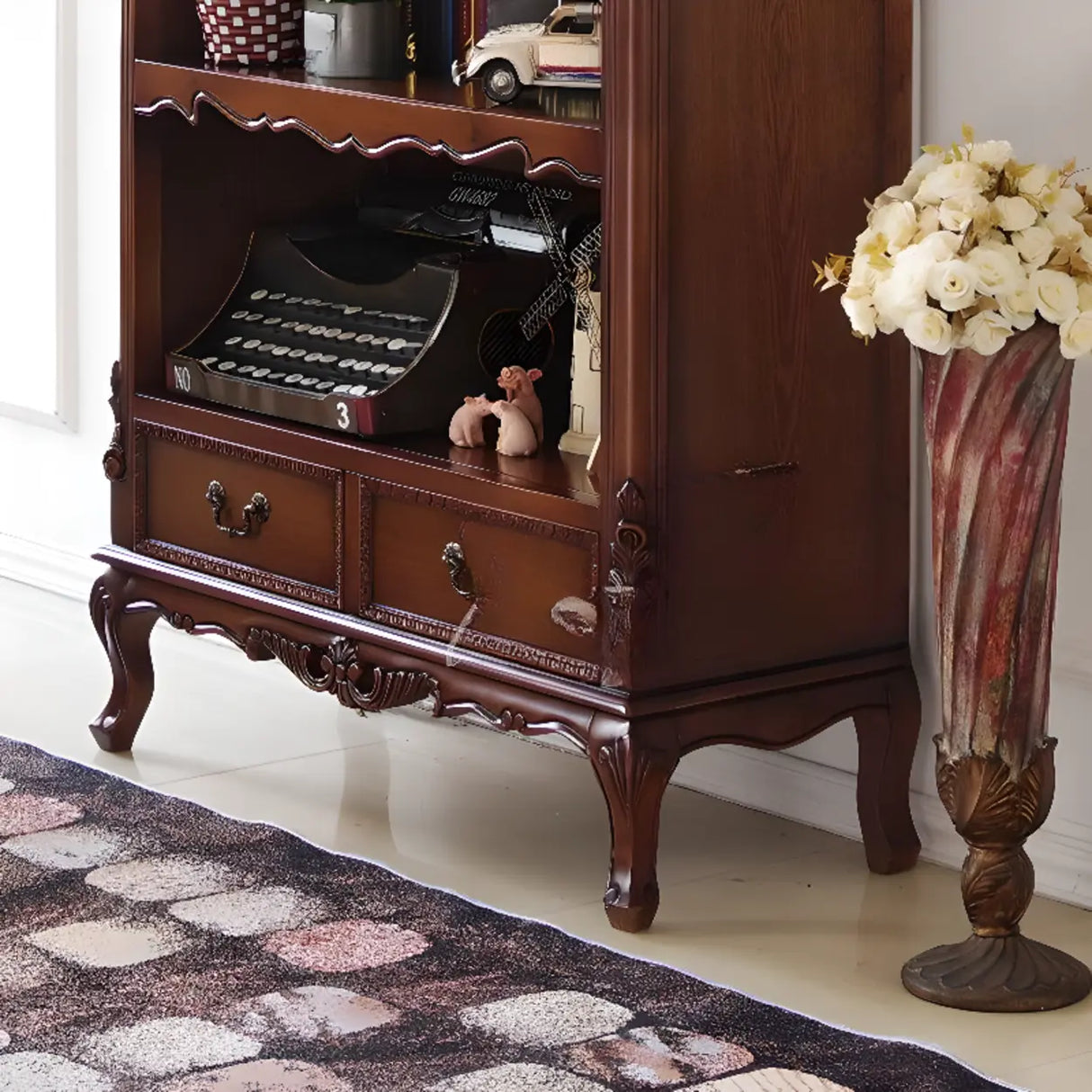 Elegant Display Cabinet Closed Back Wood Bookcases Image - 12