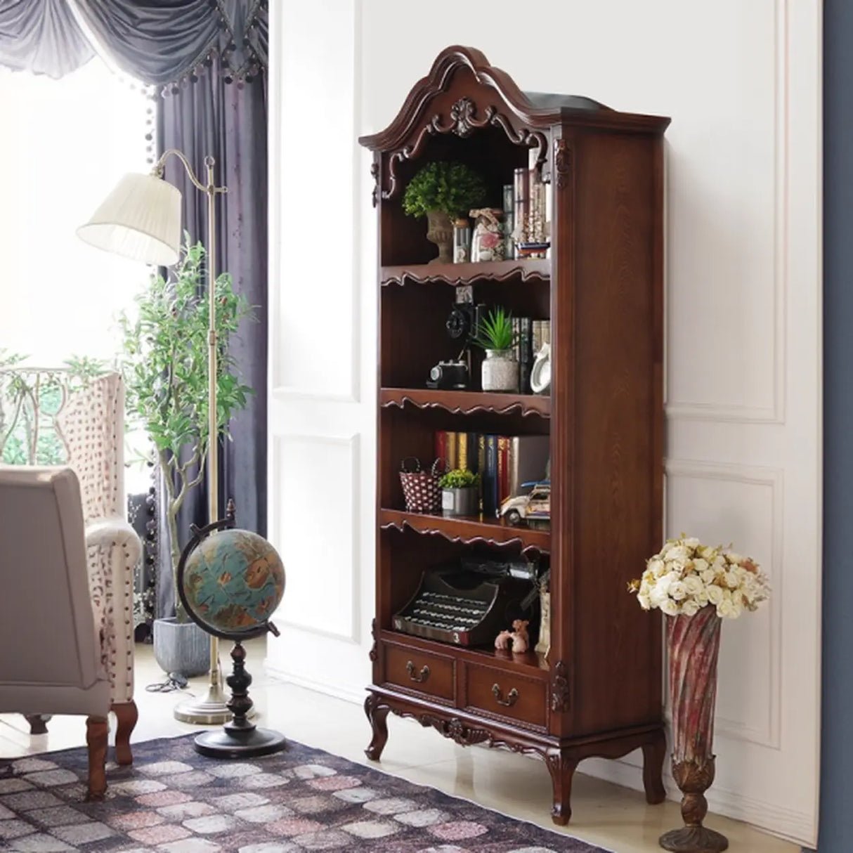 Elegant Display Cabinet Closed Back Wood Bookcases Image - 1