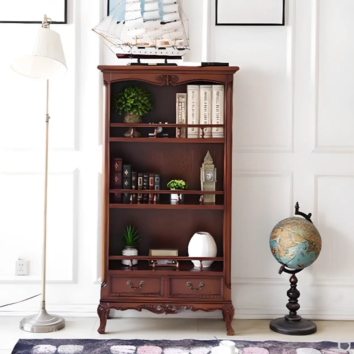 Elegant Display Cabinet Closed Back Wood Bookcases Image - 3
