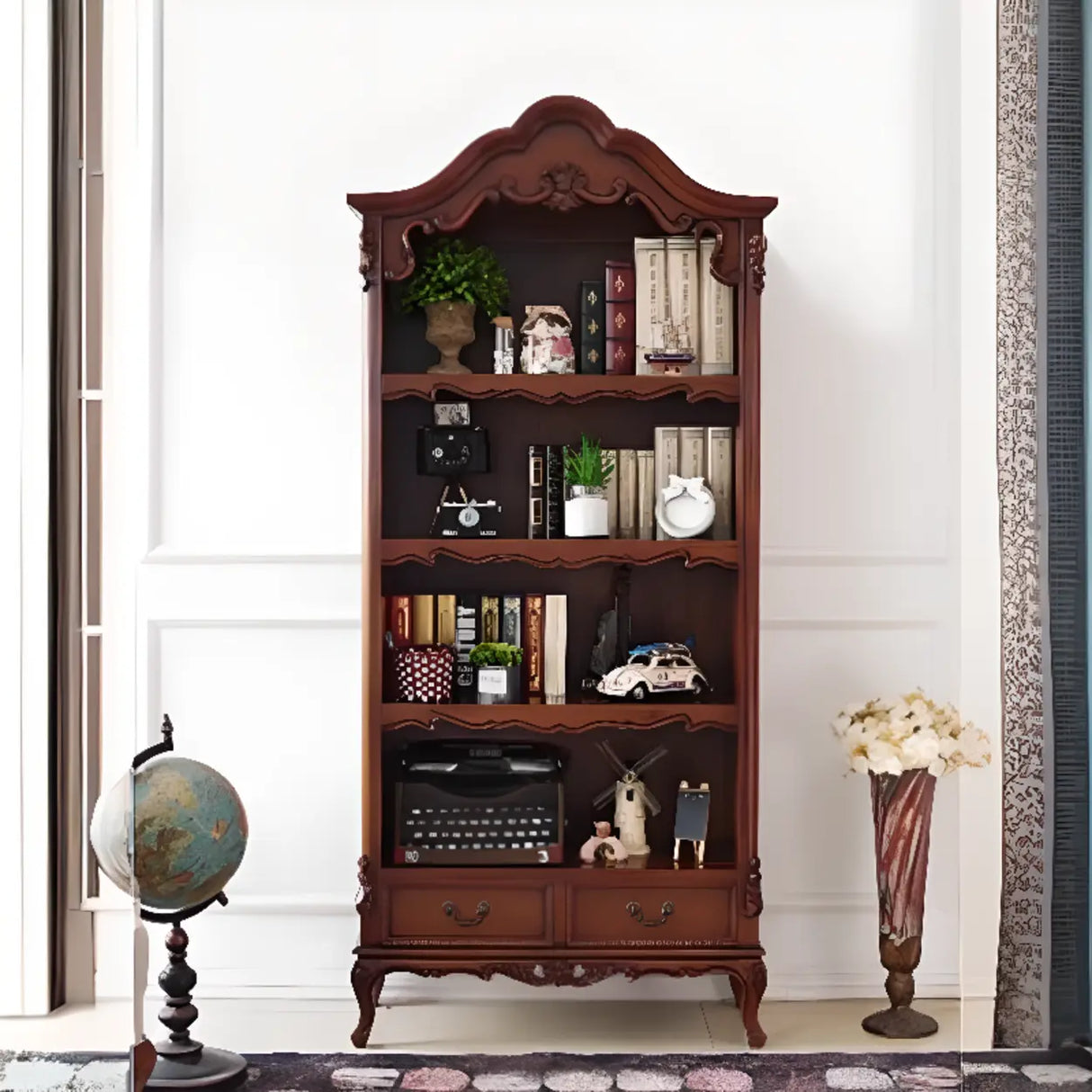 Elegant Display Cabinet Closed Back Wood Bookcases Image - 5