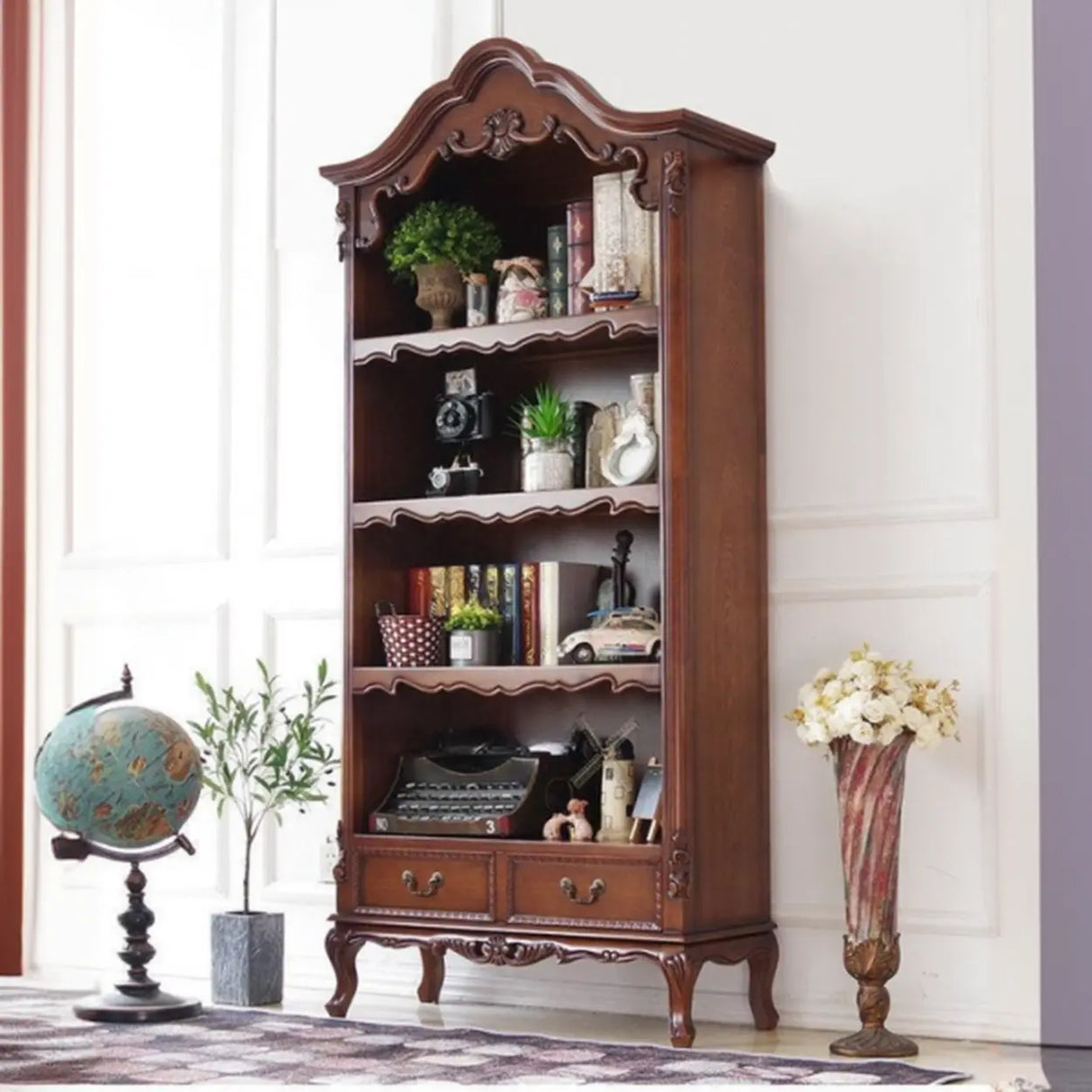 Elegant Display Cabinet Closed Back Wood Bookcases Image - 6
