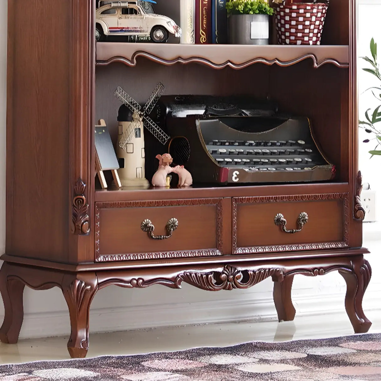 Elegant Display Cabinet Closed Back Wood Bookcases Image - 9