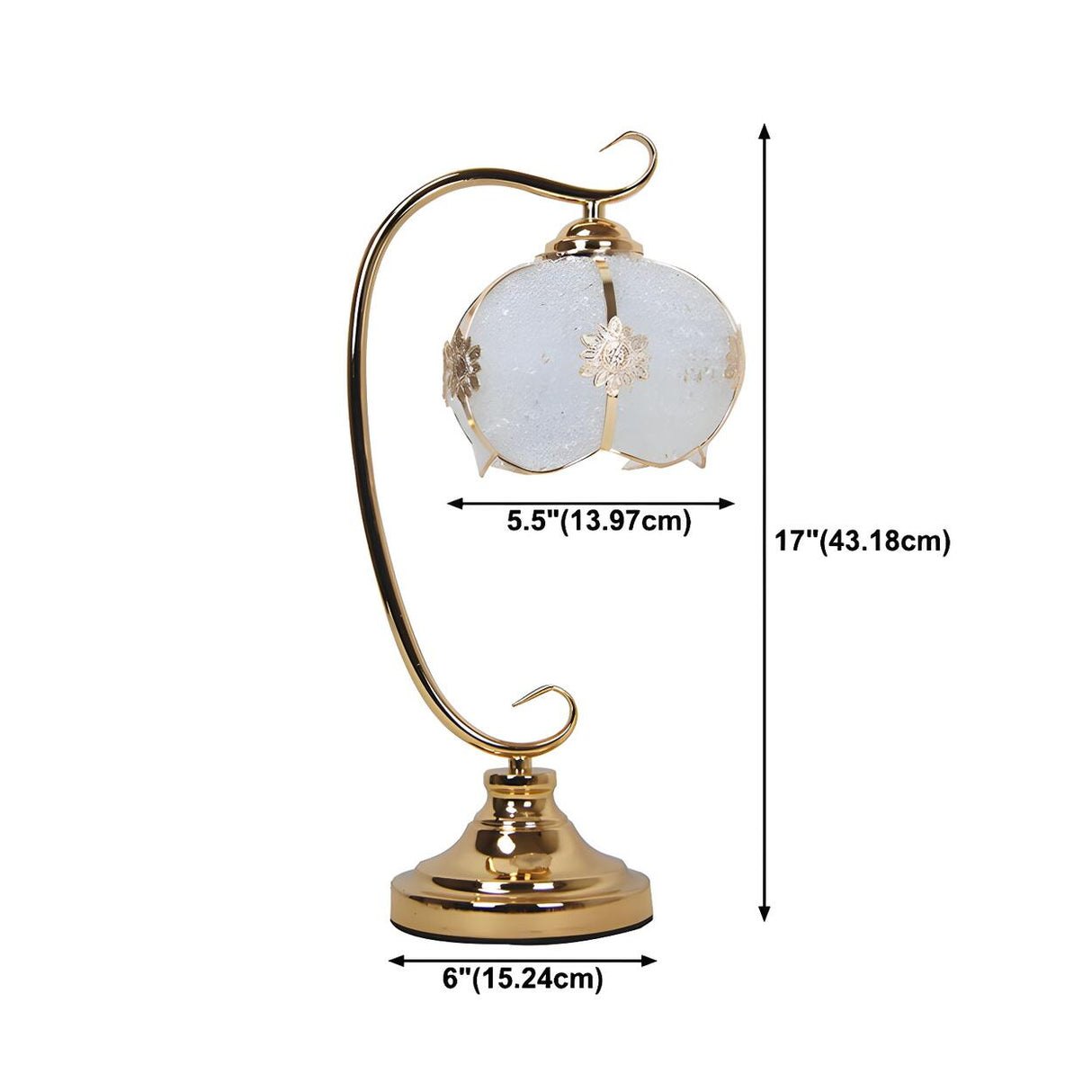 Elegant Dome Glass Shade Curved Metal Arm Table Lamp