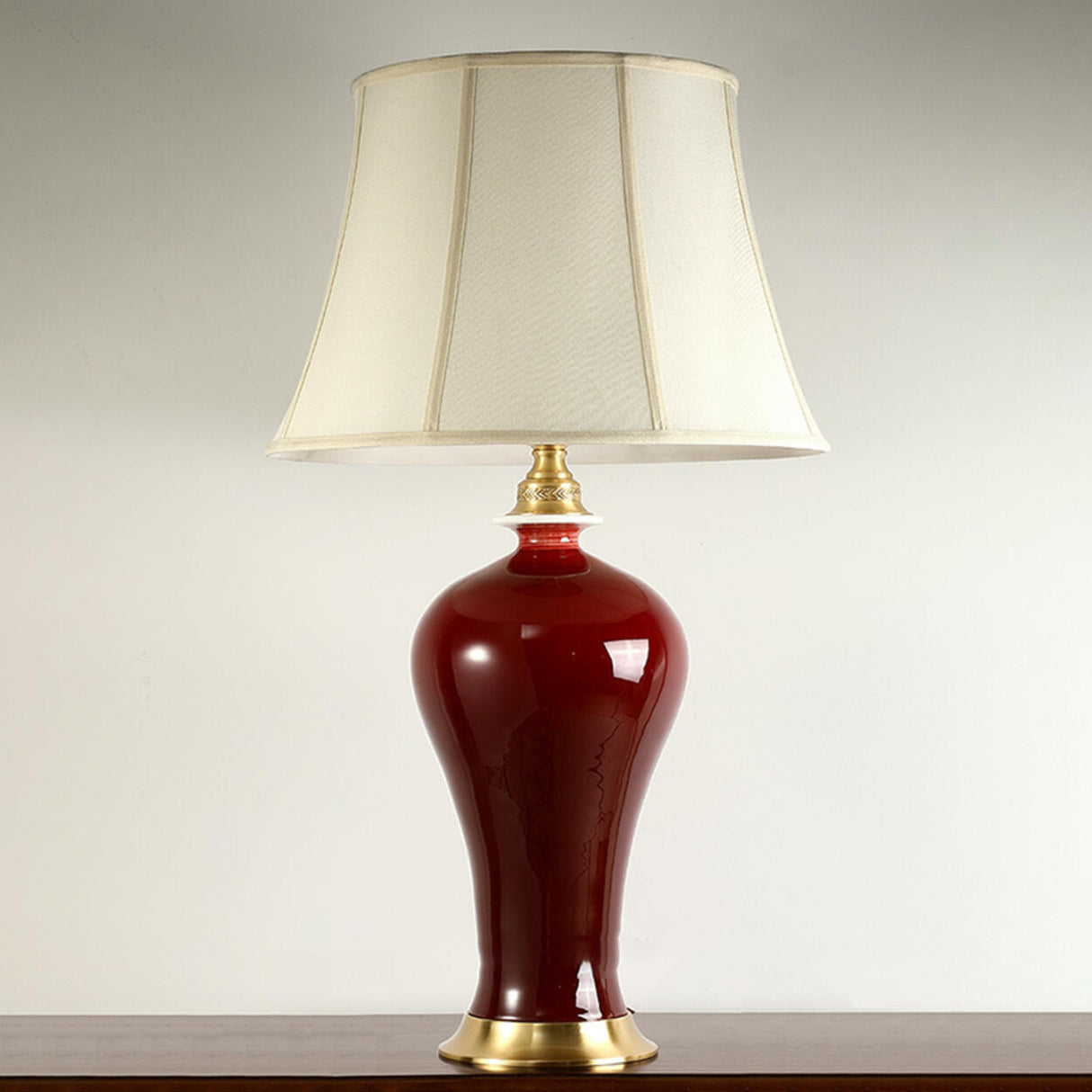 Elegant Drum-Shaped Red Geometric Ceramic Table Lamp Image - 10