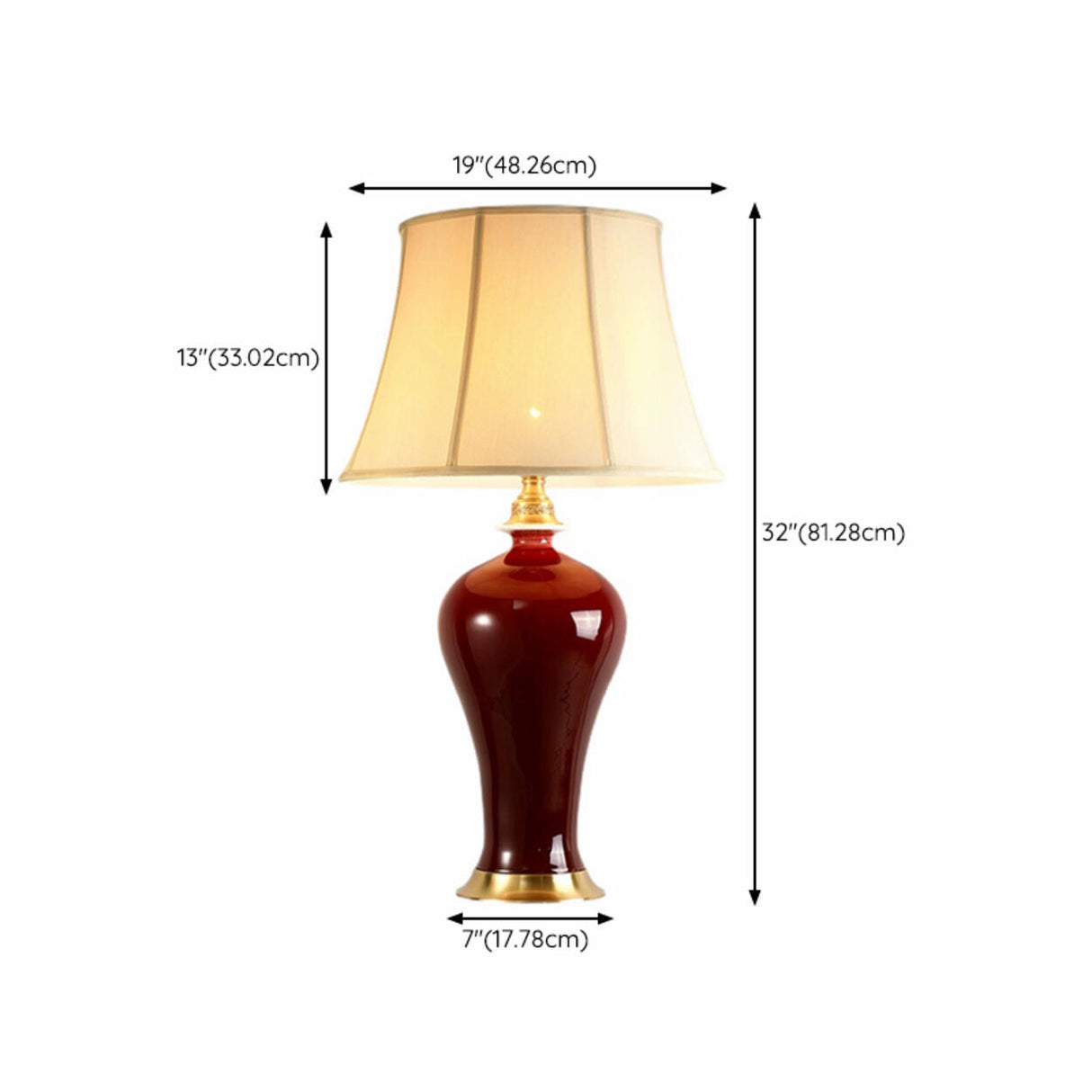 Elegant Drum-Shaped Red Geometric Ceramic Table Lamp Image - 15