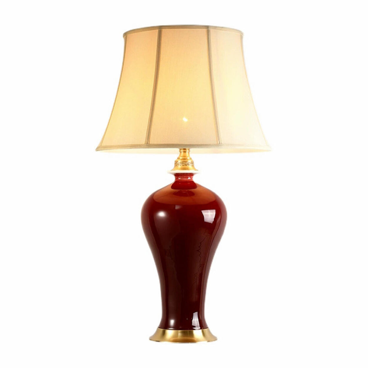 Elegant Drum-Shaped Red Geometric Ceramic Table Lamp Image - 5