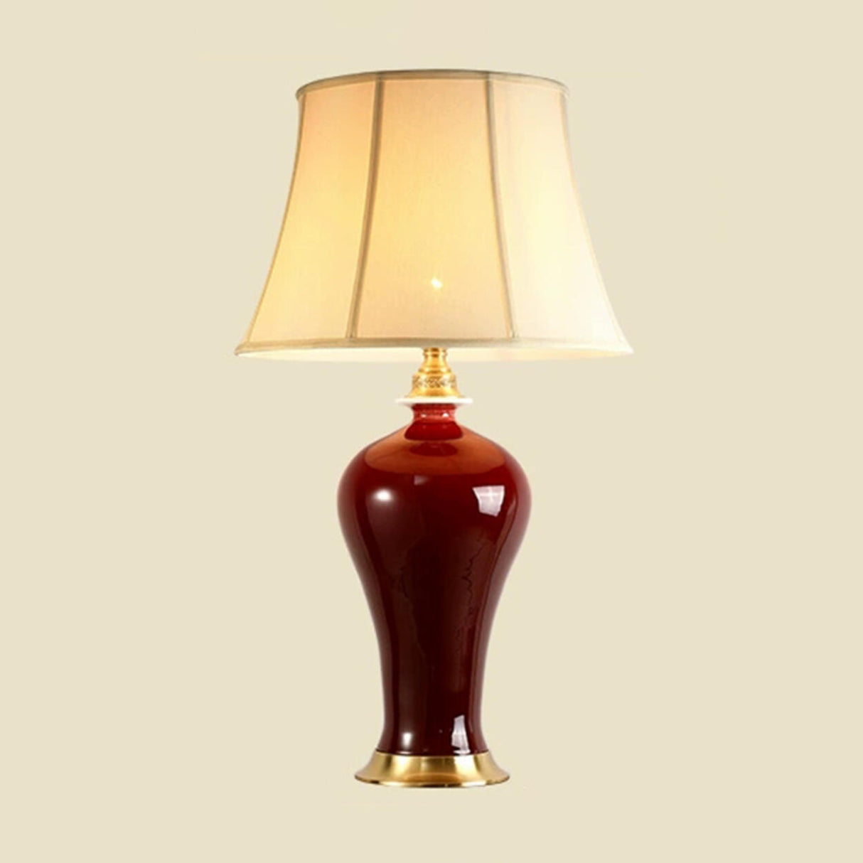Elegant Drum-Shaped Red Geometric Ceramic Table Lamp Image - 6