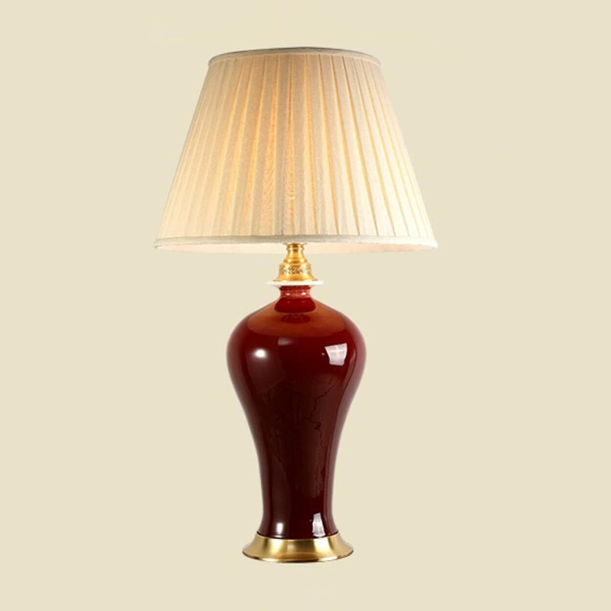 Elegant Drum-Shaped Red Geometric Ceramic Table Lamp Image - 7